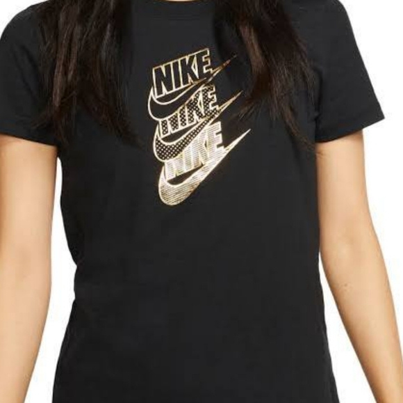 NIKE Women Tee Shirt BLACK/GOLD - Picture 5 of 5